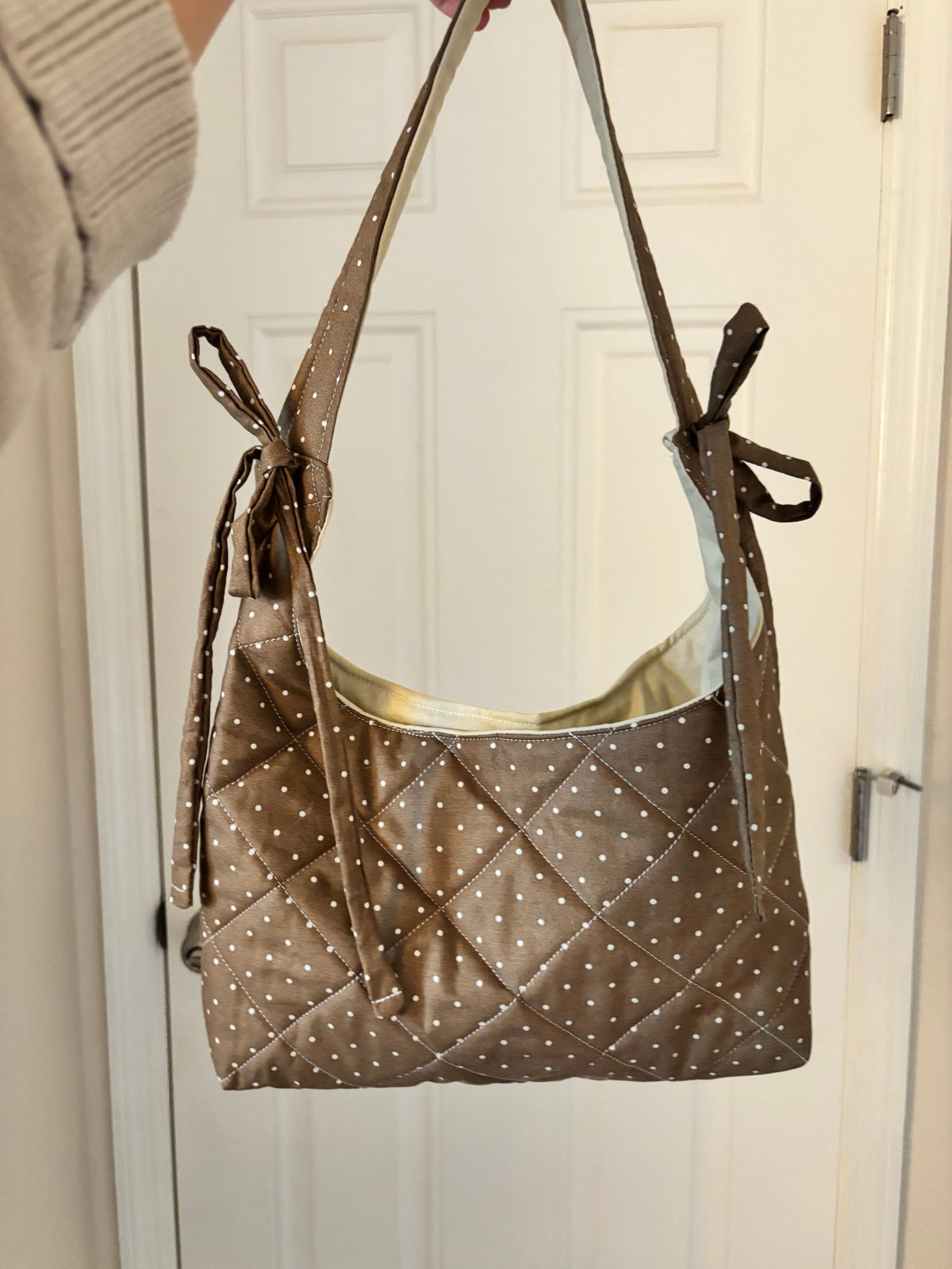brown polkadot mini bag